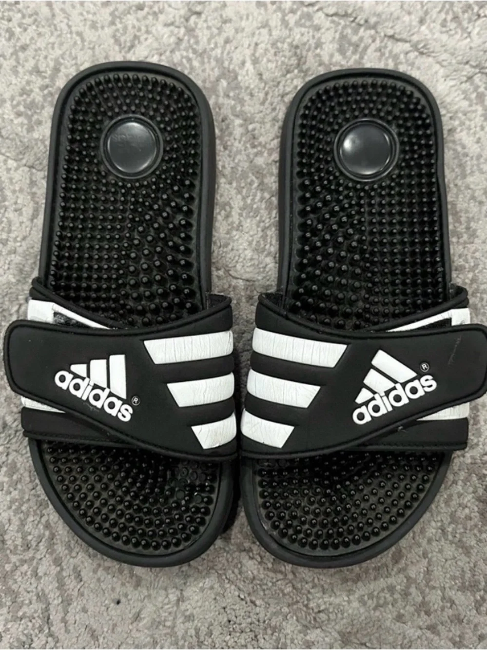 adidas Black Slide Sandals with White Stripes